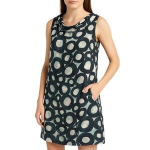 NY & Co Size 8 All Silk Retro Dress Black White Cowl Neck Low Back Side Zip